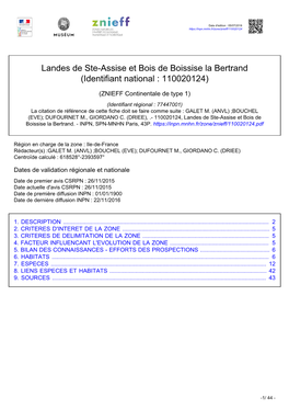 Landes De Ste-Assise Et Bois De Boissise La Bertrand (Identifiant National : 110020124)