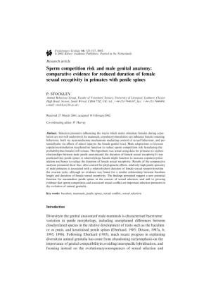 Sperm Competition Risk and Male Genital Anatomy: Comparative Evidence for Reduced Duration of Female Sexual Receptivity in Primates with Penile Spines