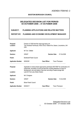 2 Delegated Decision List for Period 03 October 2008