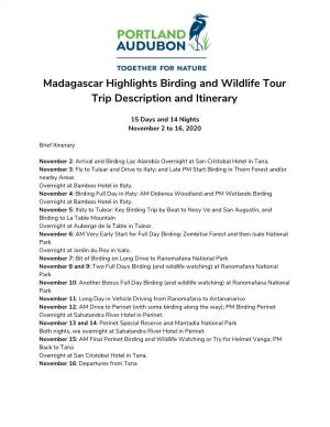 Madagascar Highlights Birding and Wildlife Tour Trip Description and Itinerary