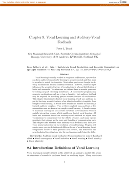 Chapter 9. Vocal Learning and Auditory-Vocal Feedback