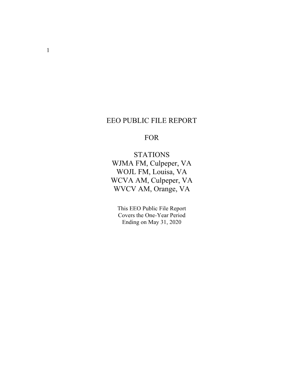 EEO PUBLIC FILE REPORT for STATIONS WJMA FM, Culpeper