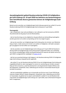 Aanwijzingsbesluit Gebied Noodverordening COVID-19 Veiligheidsre- Gio Zuid-Limburg D.D