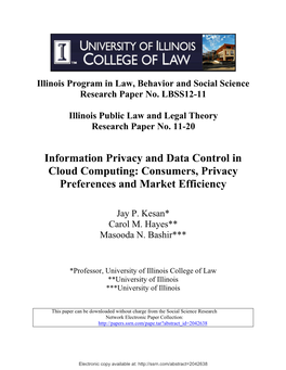 Information Privacy and Data Control in Cloud Computing: Consumers, Privacy Preferences and Market Efficiency