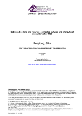 Between Scotland and Norway: Connected Cultures and Intercultural Encounters, 1700-Present