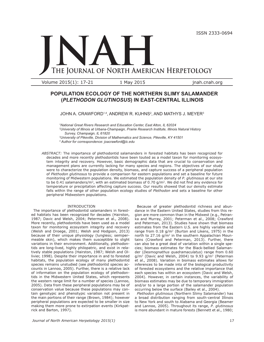 The Journal of North American Herpetology