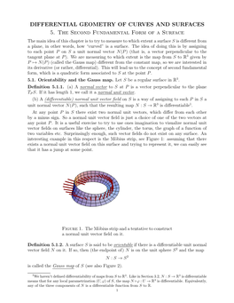 DIFFERENTIAL GEOMETRY of CURVES and SURFACES 5. the Second Fundamental Form of a Surface