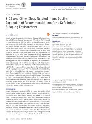 SIDS and Other Sleep-Related Infant Deaths: Expansion of Recommendations for a Safe Infant Sleeping Environment