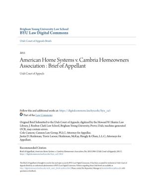 American Home Systems V. Cambria Homeowners Association : Brief of Appellant Utah Court of Appeals