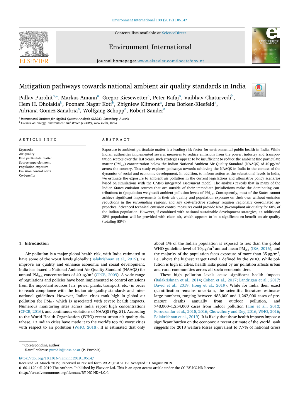 Mitigation Pathways Towards National Ambient Air Quality