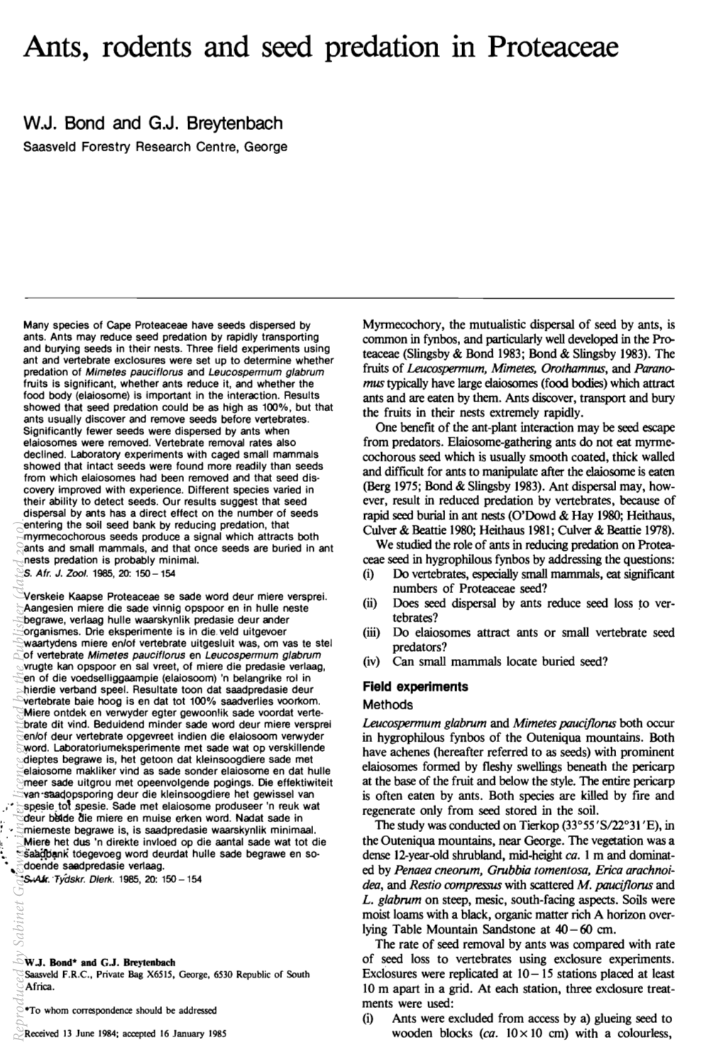 Ants, Rodents and Seed Predation in Proteaceae