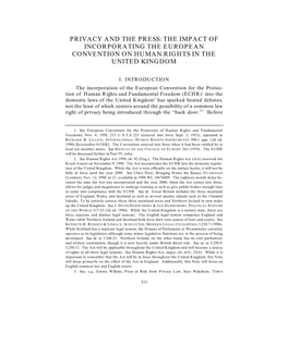 Privacy and the Press: the Impact of Incorporating the European Convention on Human Rights in the United Kingdom