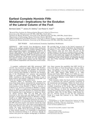 Earliest Complete Hominin Fifth Metatarsal-Implications for the Evolution of the Lateral Column of the Foot