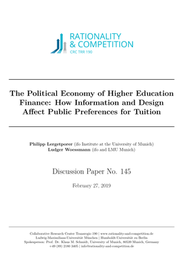 The Political Economy of Higher Education Finance: How Information and Design Afect Public Preferences for Tuition