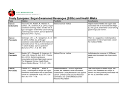 Study Synopses: Sugar-Sweetened Beverages (Ssbs) and Health Risks