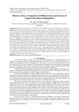 History of Zoo, Comparison of Different Zoo and Success of Captive Breeding in Bangladesh