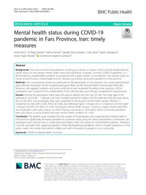 Mental Health Status During COVID-19 Pandemic in Fars Province, Iran