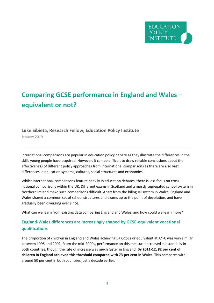Comparing GCSE Performance in England and Wales – Equivalent Or Not?
