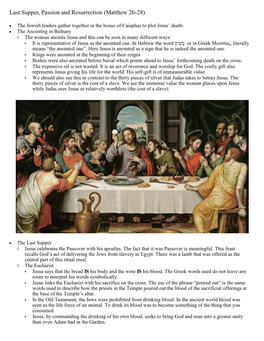 Last Supper, Passion and Resurrection (Matthew 26-28)