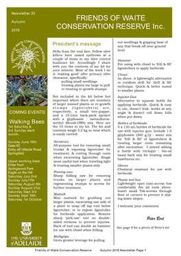 Autumn 2016 Newsletter Page 1 President’S AGM Report Organisation
