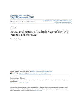 Educational Politics in Thailand: a Case of the 1999 National Education Act Sarayuth Poolsup