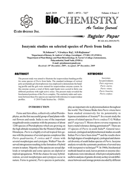 Isozymic Studies on Selected Species of Pteris from India