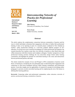 Interconnecting Networks of Practice for Professional Learning Mackey and Evans