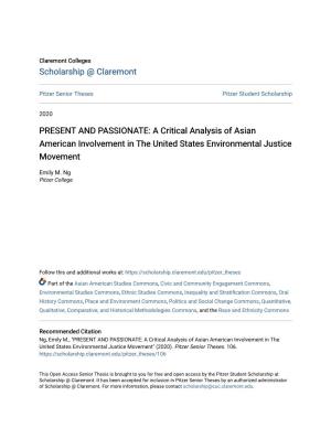 A Critical Analysis of Asian American Involvement in the United States Environmental Justice Movement
