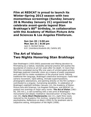 The Art of Vision: Two Nights Honoring Stan Brakhage