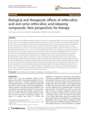 Biological and Therapeutic Effects of Ortho-Silicic Acid
