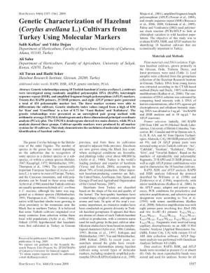 (Corylus Avellana L.) Cultivars from Turkey Using Molecular Markers