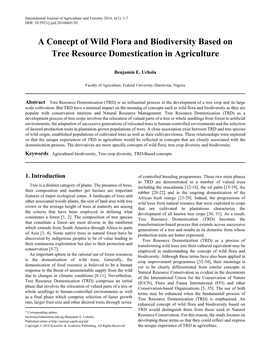 Agricultural Biodiversity, Tree Crop Diversity, TRD-Based Concepts
