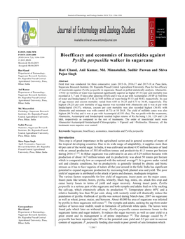 Bioefficacy and Economics of Insecticides Against Pyrilla Perpusilla Walker in Sugarcane