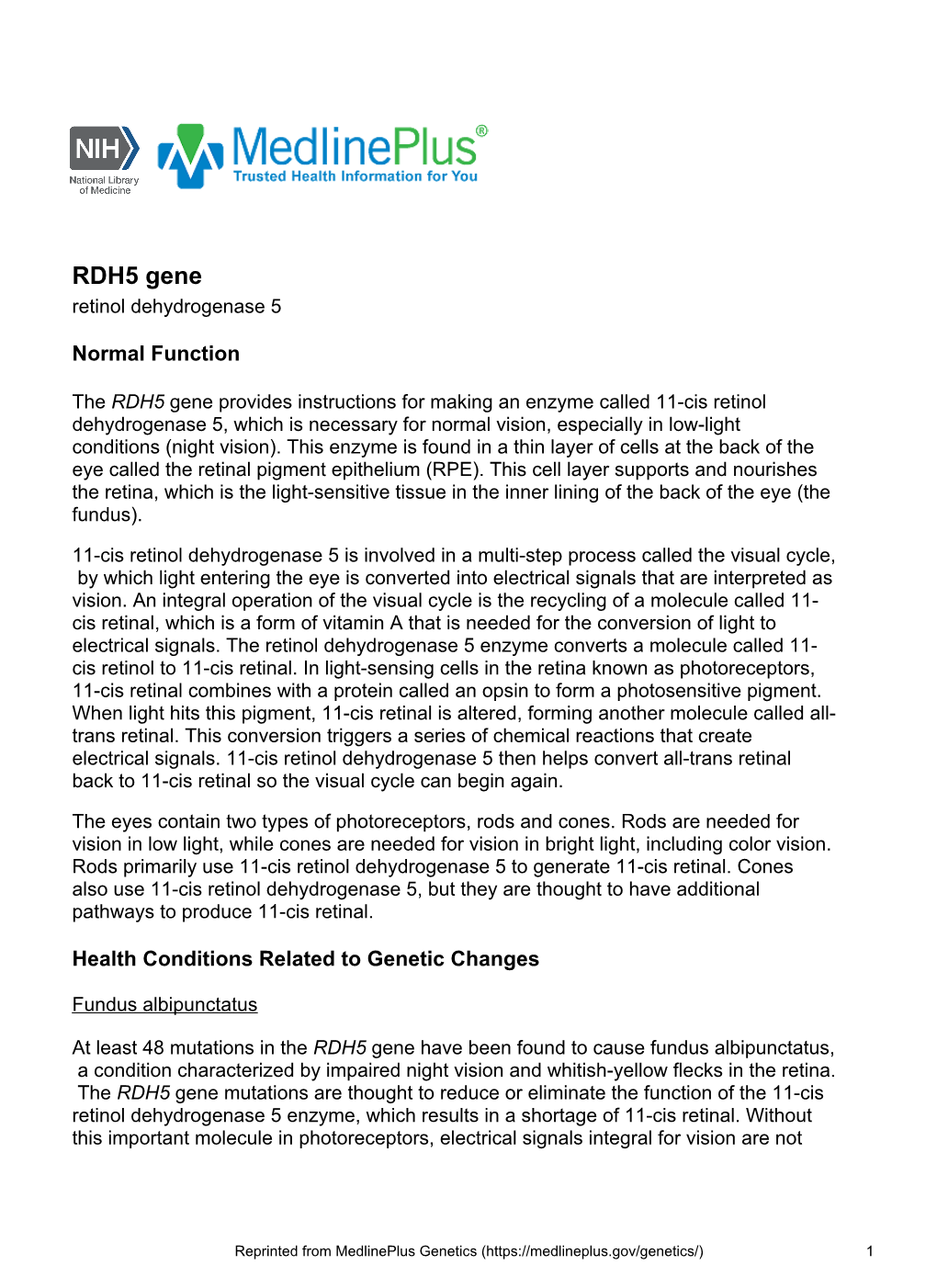 RDH5 Gene Retinol Dehydrogenase 5