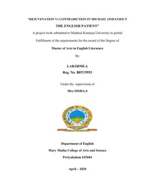 THE ENGLISH PATIENT” LAKSHMI.A Reg. No. B8T15953