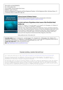 African Journal of Marine Science a Review and Tests of Hypotheses