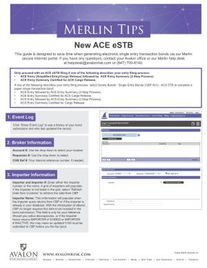 Merlin Tips New ACE Estb This Guide Is Designed to Save Time When Generating Electronic Single Entry Transaction Bonds Via Our Merlin Secure Internet Portal