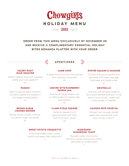 Holiday Menu 2015