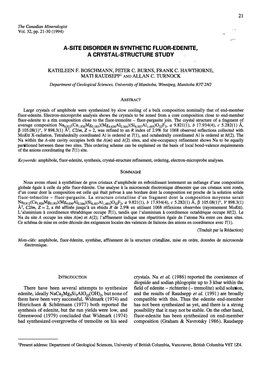 A-Site Disorder in Synthetic Fluor-Edenite, a Crystal-Structure Study