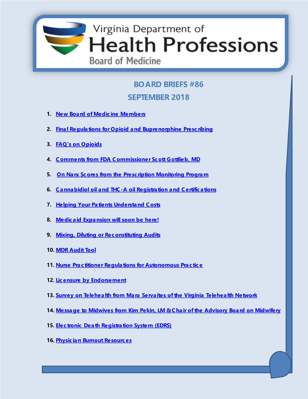 Medicine Board Briefs September 2018