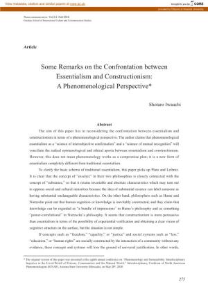 Some Remarks on the Confrontation Between Essentialism and Constructionism: a Phenomenological Perspective*