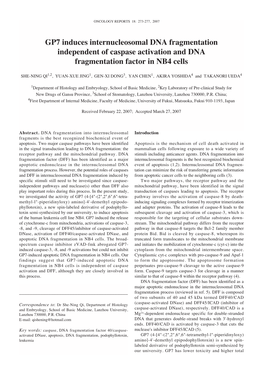 GP7 Induces Internucleosomal DNA Fragmentation Independent of Caspase Activation and DNA Fragmentation Factor in NB4 Cells