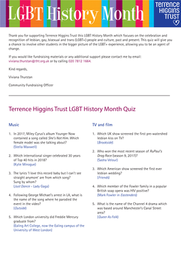 Terrence Higgins Trust LGBT History Month Quiz