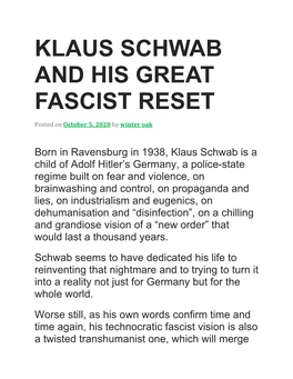 KLAUS SCHWAB and HIS GREAT FASCIST RESET Posted on October 5, 2020 by Winter Oak