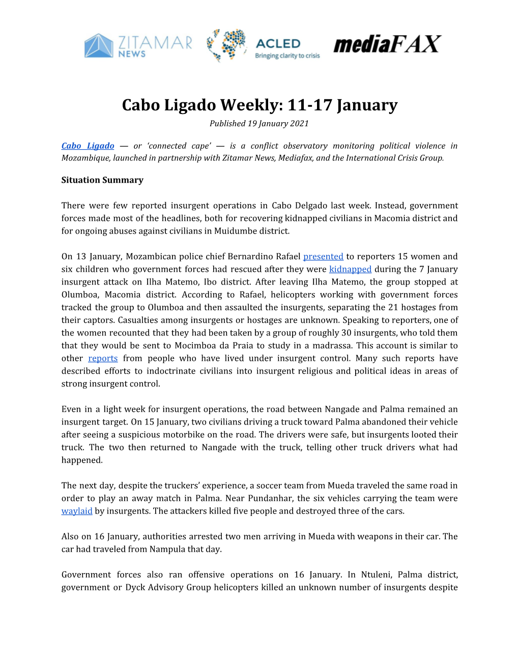 Cabo Ligado Weekly: 11-17 January Published 19 January 2021