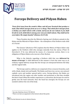 Forceps Delivery and Pidyon Haben