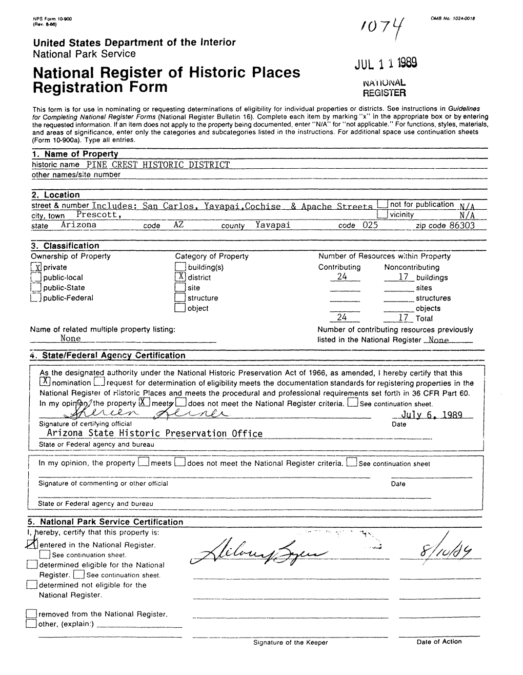 National Register of Historic Places Registration Form JUL 111989