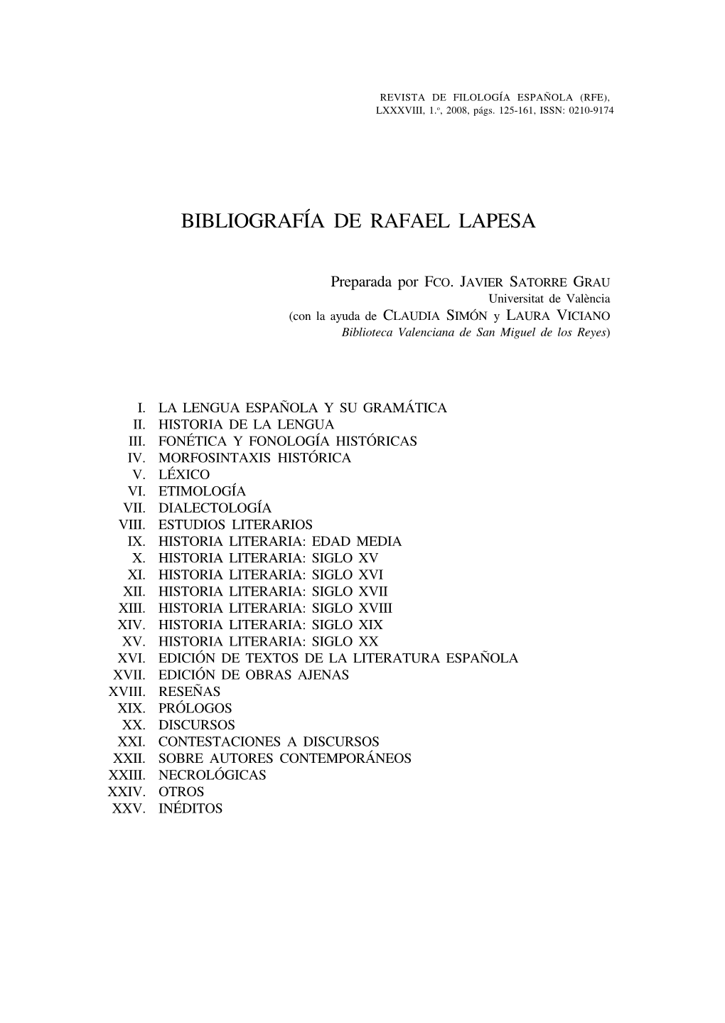 Bibliografía De Rafael Lapesa