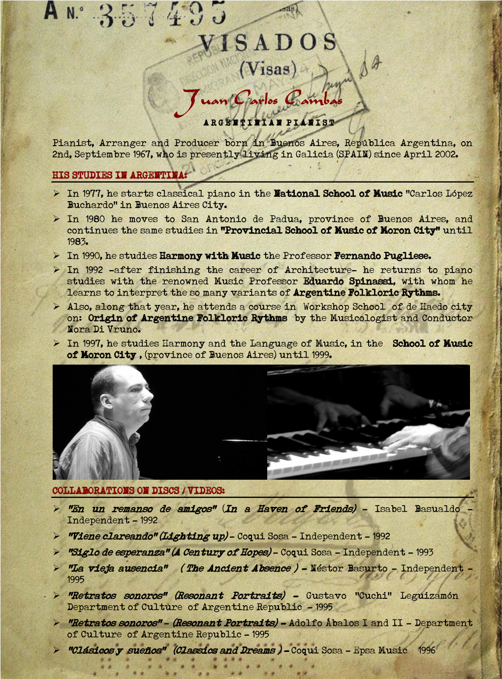 Biography of Juan Carlos Cambas – Argentine Pianist