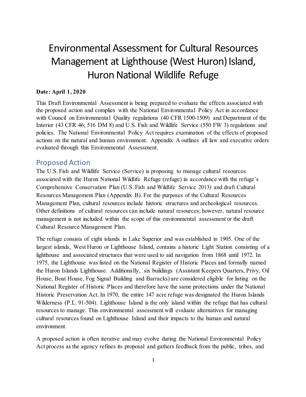 Environmental Assessment for Cultural Resources Management at Lighthouse (West Huron) Island, Huron National Wildlife Refuge